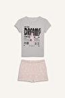 DeFacto Kız Çocuk Pijama Takımı Baskılı Kısa Kollu Üst Desenli Şort E0545A825HSGR293
