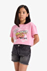 DeFacto Kız Çocuk Crop Bisiklet Yaka Baskılı Kısa Kollu Tişört E0388A825SMPN666