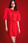 DeFacto A Kesim Bisiklet Yaka Bağcıklı Poplin Kısa Kollu Midi Abiye Elbise E7332AX25SPRD59