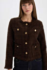 DeFacto Regular Fit Bisiklet Yaka Tweed Blazer Ceket D8460AX24AUBN298