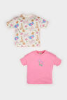 DeFacto Kız Bebek Yenidoğan Bisiklet Yaka Baskılı Penye 2'li Kısa Kollu Tişört E7946A525SMER105
