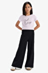 DeFacto Kız Çocuk Fitilli Kaşkorse 2'li Takım Baskılı Kısa Kollu Tişört Geniş Bol Paça Pantolon C3814A825SMPN425
