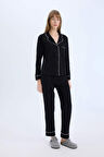 DeFacto Pijama Takımı Uzun Kollu Üst Esnek Belli Uzun Alt-Fall in Love D6846AX25SPBK81