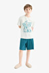 DeFacto Erkek Çocuk Pijama Takımı Kısa Kollu Üst Esnek Belli Şort F1735A825HSBE516