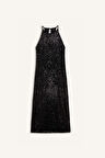 DeFacto Halter Yaka Payetli Kolsuz Midi Siyah Elbise E2437AX24WNBK81
