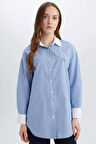 DeFacto Relax Fit Çizgili Poplin Uzun Kollu Gömlek Tunik E1756AX25SPBE316