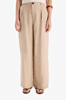 Culotte Yüksek Bel Geniş Paça Pensli Keten Karışımlı Pantolon