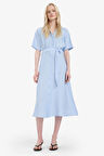 DeFacto Gömlek Yaka Kuşaklı Kısa Kollu Midi Yazlık Elbise F2113AX25SMBE745