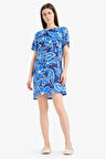 DeFacto Bisiklet Yaka Çiçek Desenli Kısa Kollu Mini Yazlık Elbise F1834AX25SMNV235