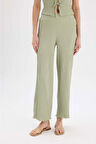 DeFacto 	Wide Leg Geniş Paça Beli Lastikli Basic Düz Bürümcük Pantolon D3570AX25SPGN1105