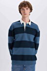 DeFacto Boxy Fit Polo Yaka Çizgili Sweatshirt D1784AX24WNIN257