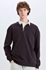 Boxy Fit Polo Yaka Basic Düz Sweatshirt