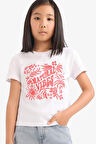 DeFacto Kız Çocuk Bisiklet Yaka Baskılı Kısa Kollu Tişört E5893A825SMWT79