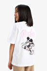 DeFacto Kız Çocuk Disney Mickey & Minnie Oversize Geniş Kalıp Bisiklet Yaka Sırt Baskılı Kısa Kollu Tişört E2618A825SMWT34