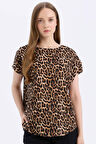 DeFacto Regular Fit Leopar Desenli Bisiklet Yaka Kısa Kollu Bluz E7038AX25SPBG150