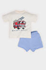 DeFacto Erkek Bebek 2'li Takım Araç Baskılı Kısa Kollu Tişört Beli Lastikli Şort E6775A525SMER100