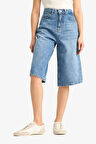 Yüksek Bel Jean Bermuda Şort