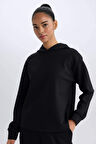 DeFactoFit Standart Fit Kapüşonlu Skuba Dalgıç Kumaş Sporcu Basic Düz Sweatshirt A5626AX25SPBK81