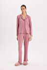 DeFacto Pijama Takımı Regular Fit Uzun Kollu Üst Uzun Alt-Fall in Love E1804AX24WNPN429