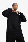 Boxy Fit Kapüşonlu Jakarlı Sweatshirt