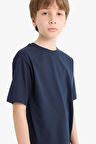 Erkek Çocuk Bisiklet Yaka Basic Düz Kısa Kollu Tişört