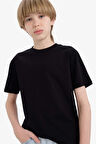 Erkek Çocuk Bisiklet Yaka Basic Düz Kısa Kollu Okul Tişörtü