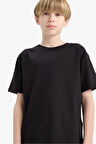Erkek Çocuk Bisiklet Yaka Basic Düz Kısa Kollu Okul Tişörtü