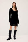 DeFacto V Yaka Dantel Uzun Kollu Mini Elbise F3465AX25SPBK81