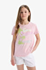DeFacto Kız Çocuk Bisiklet Yaka Baskılı Kısa Kollu Tişört E0351A825SMPN47