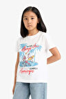 DeFacto Kız Çocuk Bisiklet Yaka Baskılı Kısa Kollu Tişört E0383A825SMWT34