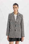 DeFacto Oversize Geniş Kalıp Ceket Yaka Düğmeli Tweed Desenli Blazer Ceket V2814AZ24AUBK81