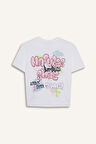Kız Çocuk Oversize Geniş Kalıp Bisiklet Yaka Sırt Baskılı Kısa Kollu Tişört