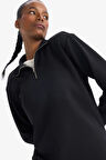 DeFactoFit Oversize Geniş Kalıp Yarım Fermuarlı Dik Yaka Modal Sporcu Sweatshirt D7126AX25SPBK81