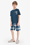 DeFacto Erkek Çocuk Pijama Takımı Kısa Kollu Üst Kareli Şort E0020A825HSNV257