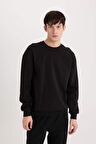 DeFacto Boxy Fit Bisiklet Yaka Basic Düz Pike Sweatshirt E1519AX25SPBK81