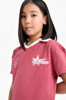 DeFacto Kız Çocuk Boxy Fit Polo Yaka Baskılı Kısa Kollu Tişört E1034A825SMBR201