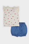DeFacto Kız Bebek 3'lü Takım Meyve Desenli Kısa Kollu Tişört Yumuşak Jean Şort Saç Bandı E8363A525SMER105
