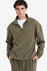 Boxy Fit Dik Yaka Yarım Fermuarlı Polar Sweatshirt 