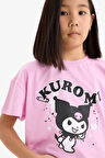 Kız Çocuk Kuromi Bisiklet Yaka Kısa Kollu Tişört