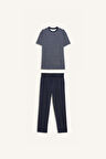 DeFacto Pijama Takımı Regular Fit Çizgili Kısa Kollu Üst Uzun Alt E0514AX25SMNV135