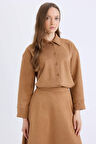 DeFacto Regular Fit Süet Uzun Kollu Gömlek Tunik E5917AX24WNBG138