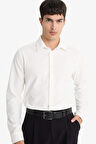 Slim Fit Dar Kesim Polo Yaka Penye Uzun Kollu Gömlek