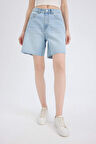 Yüksek Bel Jean Bermuda Şort