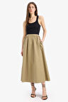 DeFacto A Kesim Normal Bel Yarım Astar Poplin Midi Etek E8700AX25SPKH482