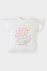 Kız Bebek Bisiklet Yaka Çiçekli Kısa Kollu Tişört