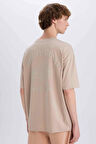 DeFacto %100 Pamuk Oversize Geniş Kalıp Bisiklet Yaka Sırt Baskılı Kısa Kollu Tişört E3798AX25SMBG210