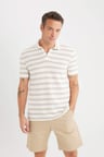 DeFacto Regular Fit Polo Yaka Çizgili Kısa Kollu Triko Görünümlü Tişört D7941AX25SPER138