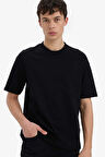 DeFacto %100 Pamuk Relax Fit Bisiklet Yaka Kısa Kollu Basic Düz Siyah Tişört D3673AX25SMBK81