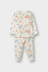 Kız Bebek Pijama Takımı Dinazor Baskılı Uzun Kollu Penye Üst Uzun Alt