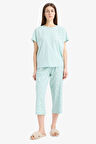 DeFacto Pijama Takımı Kısa Kollu Üst Esnek Belli Kapri Altı-Fall in Love E0263AX25SPGN1169